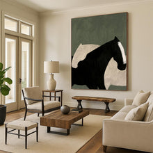 Load image into Gallery viewer, “Abstract Horse Embrace” - Black, White, and Green Animal Art on Canvas DKH1411