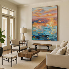 Load image into Gallery viewer, Impressionistic Abstract Seaside Sunset, Vibrant Color - Blended Coastal Art for Beach House Living Room & Relaxation Nook LargeART2204
