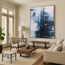 Load image into Gallery viewer, “Moody Blue Abstraction” - Blue, Grey, Pink, Yellow Abstract Art on Canvas DKH1111