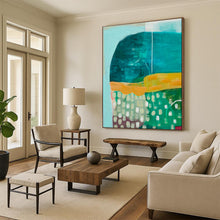 Load image into Gallery viewer, Teal, Orange & Green Abstract Painting, Perfect for Eclectic Living Room & Vibrant Studio LargeART1847