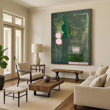 Load image into Gallery viewer, Dark Green & Pink Abstract Painting, Suited for Moody Living Room & Modern Art Gallery LargeART1846