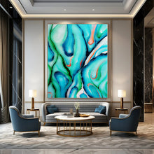 Load image into Gallery viewer, Turquoise and Green Fluid Abstract Canvas Painting, Ideal for Tropical - Themed Bathroom & Nature - Loving Studio LargeART1222