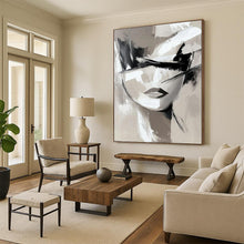 Load image into Gallery viewer, Monochrome Abstract Face Painting, Minimalist Gray - Toned Art for Modern Bedroom & Chic Office LargeART2193
