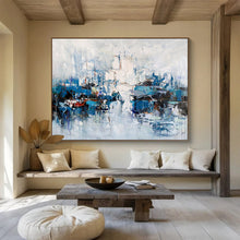 Load image into Gallery viewer, Cool - Toned Abstract Harbor Scene for Coastal Home Office & Nautical - Themed Lounge DKH162