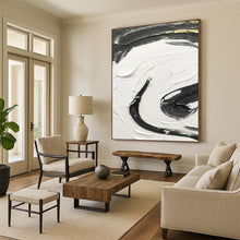 Load image into Gallery viewer, “Gilded Black Waves” – Black impasto with gold accents, on white background DTP378