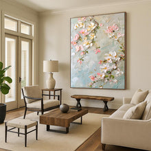 Load image into Gallery viewer, Pastel - Toned Textured Flower Abstract Painting, Ideal for Feminine Bedroom & Charming Breakfast Nook LargeART2067