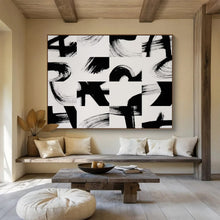 Load image into Gallery viewer, Black And White Abstract Brushstroke Painting On Canvas DKH447
