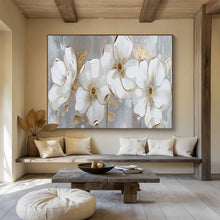 Load image into Gallery viewer, Hand - painted White Flower Gold - Accent Acrylic Art for Elegant Dining Room Decor LargeART1653