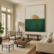 Load image into Gallery viewer, Beige, Gold & Green Minimalist Abstract Painting, Suited for Scandinavian - Style Living Room & Modern Hallway LargeART1921