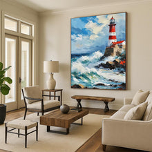 Load image into Gallery viewer, Colorful Lighthouse & Sea Abstract Painting, Ideal for Nautical - Themed Living Room & Coastal Restaurant LargeART1892