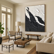 Load image into Gallery viewer, “Textured Black & White Peaks” – Thick black impasto, white textured “mountains” DTP395