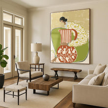 Load image into Gallery viewer, “Figural Vase Harmony” - Green, Yellow, Red, White Abstract Art on Canvas DKH1145