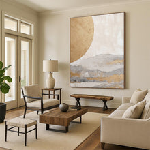 Load image into Gallery viewer, Custom Large Gold Sun and Mountains - Perfect for Zen - Inspired Living Room & Asian - Fusion Restaurant LargeART0745