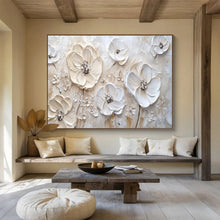 Load image into Gallery viewer, Textured White Flowers “Elegant Blooms” Painting on Canvas, Sophisticated Floral Art DKH906