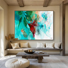 Load image into Gallery viewer, Turquoise Floral & Aquatic Abstract Painting on Canvas DKH538