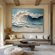 Load image into Gallery viewer, Textured Wave “Ocean Cascade” Painting on Canvas, Coastal Impasto Art DKH816