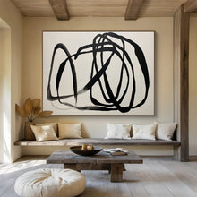Load image into Gallery viewer, Hand - painted Black Abstract Line Acrylic Art for Minimalist Study Decor LargeART1650