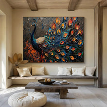 Load image into Gallery viewer, Textured Peacock “Colorful Plumage” Painting on Canvas, Ornate Wildlife Art DKH807