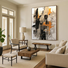 Load image into Gallery viewer, “Dynamic Black, Gray, and Orange Abstract” – Energetic Abstract with Bold Lines DTP116