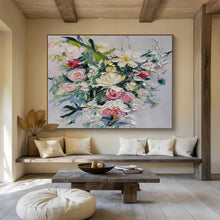Load image into Gallery viewer, Textured Floral Bouquet Abstract Painting on Canvas - “Blossom Touch” DKH661