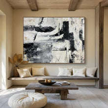 Load image into Gallery viewer, Hand - painted Black - and - White Abstract Blocks Acrylic Art for Modern Studio Apartment Accents LargeART1692