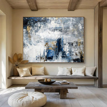 Load image into Gallery viewer, Blue Gray Gold Abstract Hand-Painted Abstract Acrylic Art for Modern Living Room Edge LargeART1623