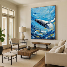 Load image into Gallery viewer, Blue - Ocean Whale Abstract Painting, Perfect for Nautical Bedroom & Beach House Living LargeART2282