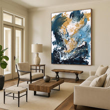Load image into Gallery viewer, Gold & Blue Abstract Splash – Energetic Acrylic Painting DTP234