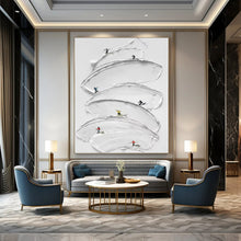Load image into Gallery viewer, White Textured Abstract with Skiers, Ideal for Winter - Lover’s Bedroom & Adventure - Themed Hallway LargeART1360