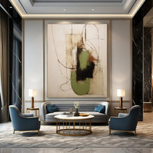 Load image into Gallery viewer, Green & Black Line Abstract Canvas Painting, Ideal for Modern Studio & Art - Lover’s Bedroom LargeART1294