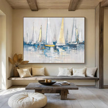 Load image into Gallery viewer, “Sailboats on Water” - Impressionistic Abstract Acrylic, Ideal for Coastal Dining Room and Yacht Club DLZ257