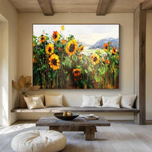Load image into Gallery viewer, Hand - painted Extensive Sunflower Field Landscape Acrylic Art for Cheerful Dining Rooms LargeART1760