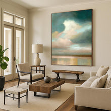 Load image into Gallery viewer, “Softly Painted Sky and Water Horizon” - Muted Blue, Pink Landscape Art on Canvas DKH1357