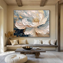 Load image into Gallery viewer, Gold - Accented Floral Abstract Painting on Canvas - “Elegant Blossom” DKH682