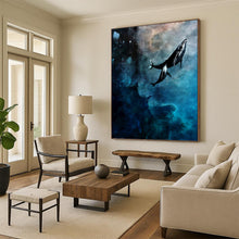 Load image into Gallery viewer, “Cosmic Whales in Deep Blues” Abstract Surrealist Painting on Canvas, Dreamy Marine Art DKH933