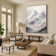 Load image into Gallery viewer, “Snowy Mountain Peaks in White and Grey” - White, Grey Abstract Art on Canvas DKH1248