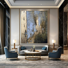 Load image into Gallery viewer, Blue, Gold & Brown Textured Abstract Acrylic Art, Perfect for Elegant Hotel Lobby & Sophisticated Home Library LargeART1001