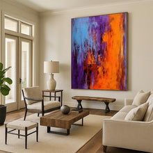 Load image into Gallery viewer, “Violet - Orange Dusk” – Purple, Orange & Blue Abstract Acrylic with Blended Textures DTP075