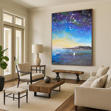 Load image into Gallery viewer, Starry Coastline Sailboats Abstract Painting, Suited for Coastal Bedroom & Stargazing Lounge LargeART1902