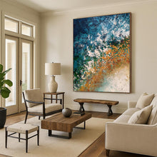 Load image into Gallery viewer, Hand - painted Generous - sized Blue and Orange Textured Abstract Acrylic Art for Modern Showrooms LargeART0010
