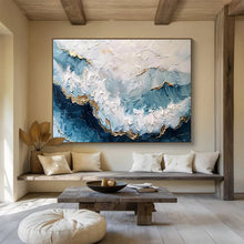 Load image into Gallery viewer, Textured Blue - Gold Ocean Abstract Painting for Luxury Bedroom & Opulent Lounge DKH156