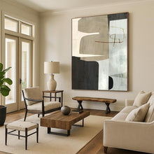 Load image into Gallery viewer, “Neutral Shapes” - Beige, gray, white geometric forms with a brown line DTP158