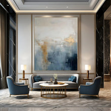 Load image into Gallery viewer, Blue - Gray with Subtle Gold Abstract Canvas Painting, Great for Serene Bathroom & Modern Bedroom LargeART1211
