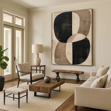 Load image into Gallery viewer, Black - Beige Oval Abstraction Art for Mid - Century Modern Home & Art Gallery LargeART0865