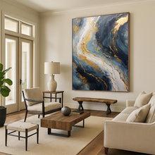 Load image into Gallery viewer, “Blue and Gold Marble - Like Abstract” - Modern Abstract Art on Canvas DKH1599