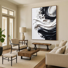 Load image into Gallery viewer, Large - Format Hand - painted Black and White Textured Swirl Acrylic Art for Minimalist - Inspired Bedrooms LargeART0241