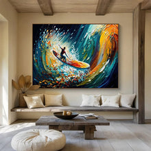 Load image into Gallery viewer, “Surfer in Colorful Waves” - Expressionistic Abstract Acrylic, Suits Sports Bar and Teen Bedroom DLZ259