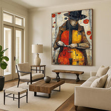 Load image into Gallery viewer, “Cellist in Colorful Collage” - Figurative Abstract Art on Canvas DKH1532