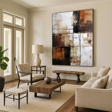 Load image into Gallery viewer, “Textured Industrial Abstract” - Brown, Black, White Abstract Art on Canvas DKH1308