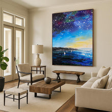 Load image into Gallery viewer, Starry Night Sailboats Abstract Painting, Ideal for Dreamy Nursery & Cosmic - Themed Living Room LargeART1901